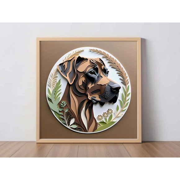 Great Dane Papercut Art: 12x12 Brindle Great Dane Pet Portrait Digital Art Print - Picture 1 of 7